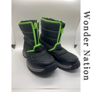 Wonder Nation Kids Winter BLACK Snow BOOTS Skid Resistant Size 4 Fur Lined~EUC